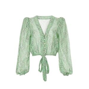 Le Superbe Green Paisley Tie Front Blouse Size‎ 0